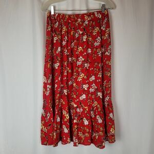 Rachel Zoe Midi Skirt Womens Medium Red Floral Bohemian